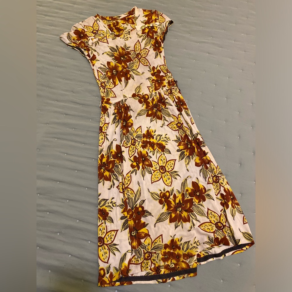 Nylon 1940s Floral Printed Drop Waist Dress